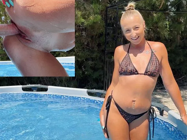 Fremdfick Fast erwischt im Pool: Ihr Kerl fickt mich dreckig und spritzt mir in die Fresse